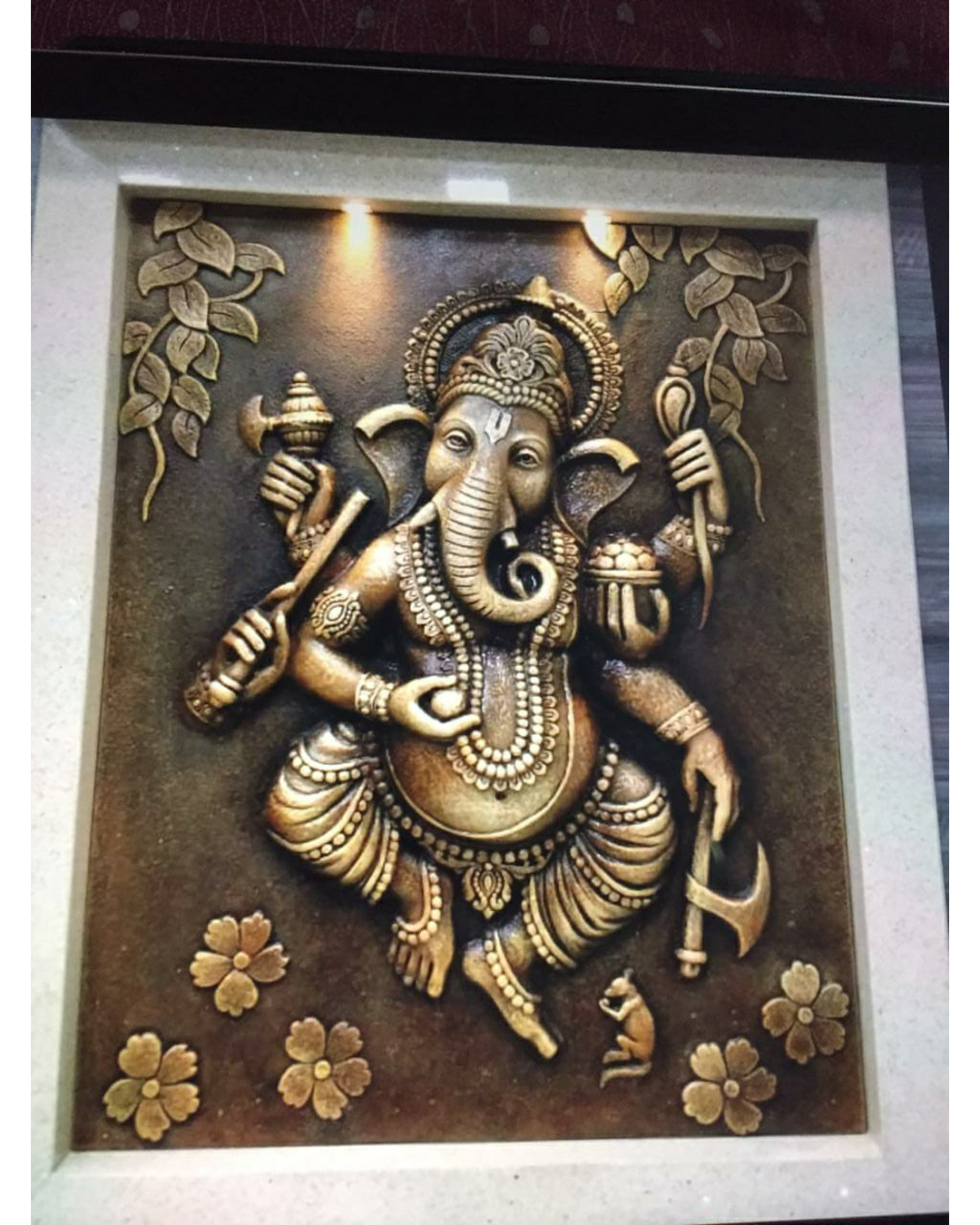 Riddhi Siddhi Art Creations - Antique Bronze Finish Dancing Ganesha Mural